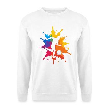 Lustiges Fußball Spruch Motiv Geschenk Fußballer - Unisex Pullover - Weiß - Vorne - Alina (178cm) & Michal (187cm)