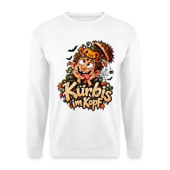 Hallowennfans Kürbis im Kopf Halloweenparty - Unisex Pullover - Weiß - Vorne - Alina (178cm) & Michal (187cm)