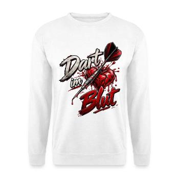 Dart im Blut Dartfans Dartspieler/in Dartpfeil  - Unisex Pullover - Weiß - Vorne - Alina (178cm) & Michal (187cm)