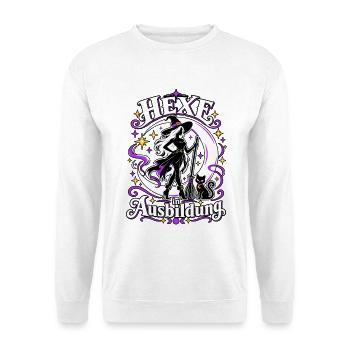 Hexe in Ausbildung | Magisches Hexen Motiv - Unisex Pullover - Weiß - Vorne - Alina (178cm) & Michal (187cm)