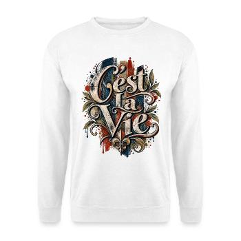 C’est La Vie – Vintage Frankreich Design - Unisex Pullover - Weiß - Vorne - Alina (178cm) & Michal (187cm)