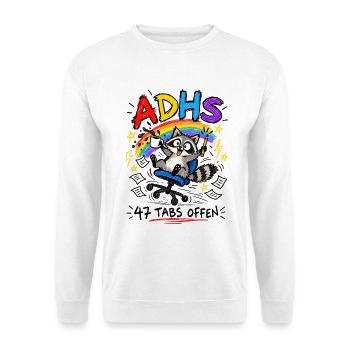 ADHS | 47 Tabs offen Waschbär Chaos - Unisex Pullover - Weiß - Vorne - Alina (178cm) & Michal (187cm)