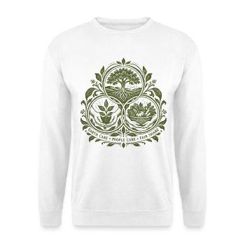 Permakultur-Ethik-Emblem - Unisex Pullover - Weiß - Vorne - Alina (178cm) & Michal (187cm)