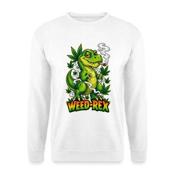 Weed-Rex Smoking Joint Cannabis Dinosaur Design - Unisex Pullover - Weiß - Vorne - Alina (178cm) & Michal (187cm)