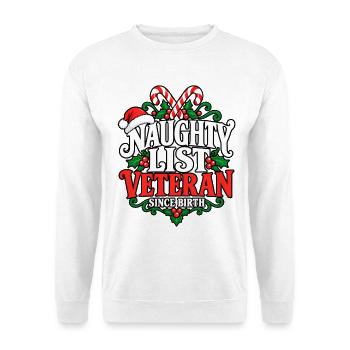 Naughty List Veteran Seit Geburt - Unisex Pullover - Weiß - Vorne - Alina (178cm) & Michal (187cm)
