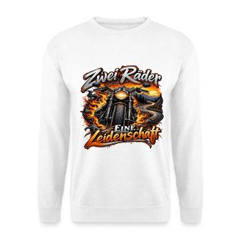 Motorrad - Zwei Räder eine Leidenschaft Biker/in - Unisex Pullover - Weiß - Vorne - Alina (178cm) & Michal (187cm)