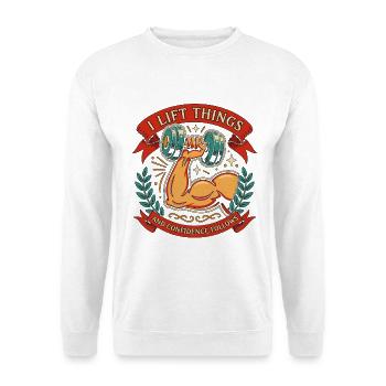 Personal Trainer I Lift Things And Strength Coach - Unisex Pullover - Weiß - Vorne - Alina (178cm) & Michal (187cm)