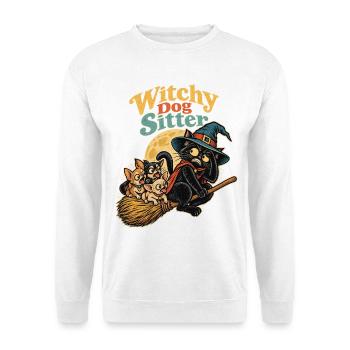Halloween Hexenkatze Witchy Dog Sitter mit - Unisex Pullover - Weiß - Vorne - Alina (178cm) & Michal (187cm)