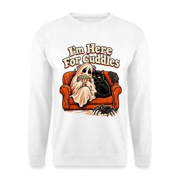 I'm Here For Cuddles Halloween Sofa Kater und - Unisex Pullover - Weiß - Vorne - Alina (178cm) & Michal (187cm)