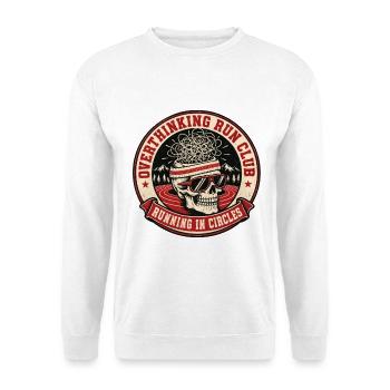 Overthinking Run Club – Im Kreis laufen - Unisex Pullover - Weiß - Vorne - Alina (178cm) & Michal (187cm)