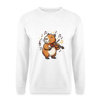Capybara Geige Violine - Unisex Pullover - Weiß - Vorne - Alina (178cm) & Michal (187cm)