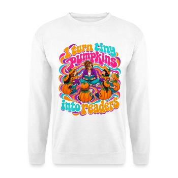 I Turn Tiny Pumpkins Into Readers Halloween Lehrer - Unisex Pullover - Weiß - Vorne - Alina (178cm) & Michal (187cm)
