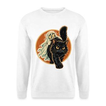 Halloween Geist mit mutiger schwarzer Fellnase - Unisex Pullover - Weiß - Vorne - Alina (178cm) & Michal (187cm)