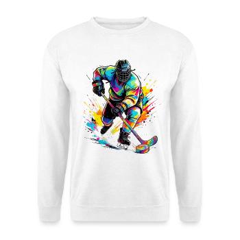 Eishockey Eishockeyspieler bunt - Unisex Pullover - Weiß - Vorne - Alina (178cm) & Michal (187cm)