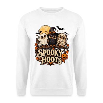 Spooky Hoots Halloween-Eulen - Unisex Pullover - Weiß - Vorne - Alina (178cm) & Michal (187cm)