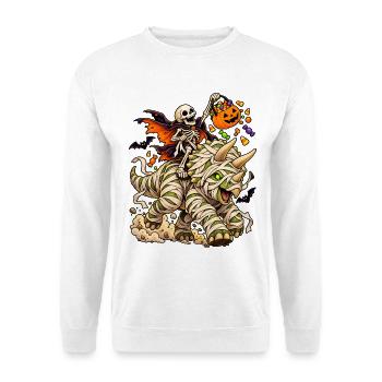 Knochenreiter: Halloween-Drache mit Kürbiskorb - Unisex Pullover - Weiß - Vorne - Alina (178cm) & Michal (187cm)