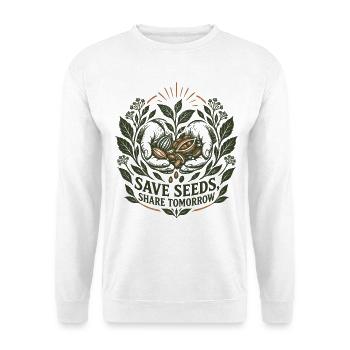 Samen speichern Teilen Sie morgen - Unisex Pullover - Weiß - Vorne - Alina (178cm) & Michal (187cm)