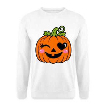 Kürbis Herzauge Lachend - Unisex Pullover - Weiß - Vorne - Alina (178cm) & Michal (187cm)