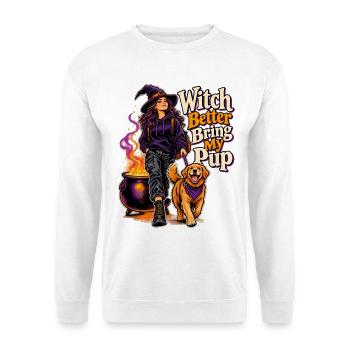 Halloween Hexe Witch Better Bring My Pup - Unisex Pullover - Weiß - Vorne - Alina (178cm) & Michal (187cm)