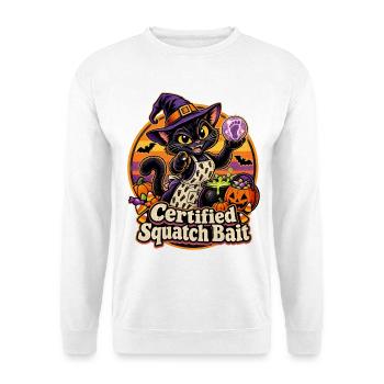 Halloween-Hexenkatze Certified Squatch Bait - Unisex Pullover - Weiß - Vorne - Alina (178cm) & Michal (187cm)