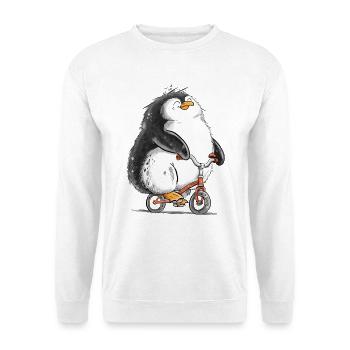 Pinguin Fahrrad Radfahrer Radsport Tierhumor - Unisex Pullover - Weiß - Vorne - Alina (178cm) & Michal (187cm)
