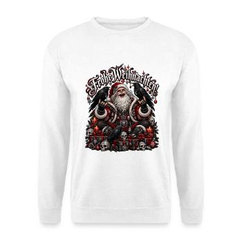 Heavy Metal Santa Totenschädeln - Unisex Pullover - Weiß - Vorne - Alina (178cm) & Michal (187cm)