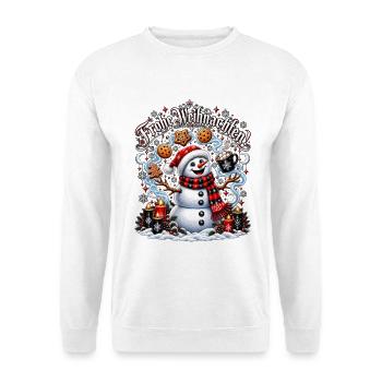 Fröhlicher Schneemann mit Kerzen - Unisex Pullover - Weiß - Vorne - Alina (178cm) & Michal (187cm)