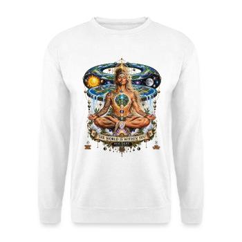 2637 3YE DEPT – DIE WELT IST IN DIR - Unisex Pullover - Weiß - Vorne - Alina (178cm) & Michal (187cm)