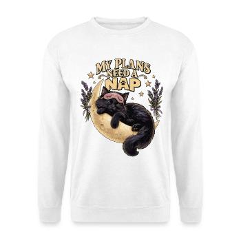 My Plans Need A Nap – Katzen Schlafspruch - Unisex Pullover - Weiß - Vorne - Alina (178cm) & Michal (187cm)