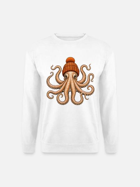 Oktopus mit Mütze - Unisex Pullover - Weiß