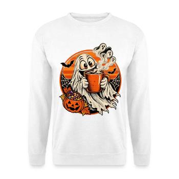 Geist mit Kürbiskaffee - Unisex Pullover - Weiß - Vorne - Alina (178cm) & Michal (187cm)