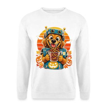Halloween Hund Leckerli Automat Kostüm Retro Sonne - Unisex Pullover - Weiß - Vorne - Alina (178cm) & Michal (187cm)