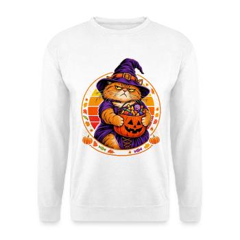Halloween Katze Hexenkostüm Retro Sonne Cat Mom - Unisex Pullover - Weiß - Vorne - Alina (178cm) & Michal (187cm)