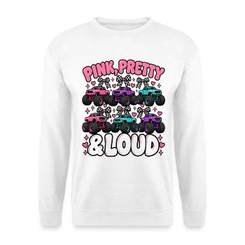 Pink Pretty & Loud Monster Trucks - Unisex Pullover - Weiß - Vorne - Alina (178cm) & Michal (187cm)