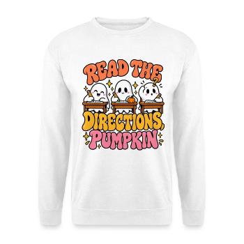 Read the Directions Pumpkin Cartoon - Unisex Pullover - Weiß - Vorne - Alina (178cm) & Michal (187cm)