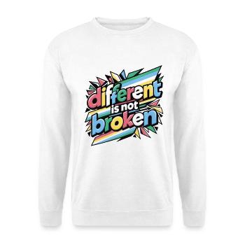 Anders ist nicht kaputt | Zitat von Disability Pride - Unisex Pullover - Weiß - Vorne - Alina (178cm) & Michal (187cm)