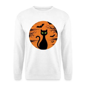 Lustige Halloween schwarze Katze mit grünen Augen - Unisex Pullover - Weiß - Vorne - Alina (178cm) & Michal (187cm)