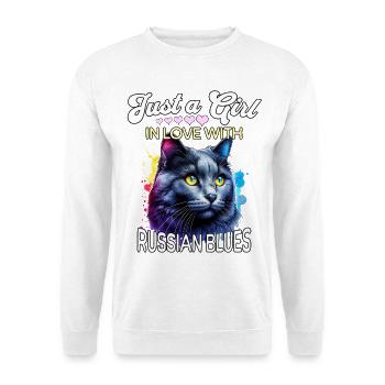 Russisch Blaukatze Mädchen - Unisex Pullover - Weiß - Vorne - Alina (178cm) & Michal (187cm)