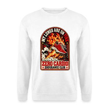 Meine Lungen brennen – Zero Cardio Endurance Club - Unisex Pullover - Weiß - Vorne - Alina (178cm) & Michal (187cm)