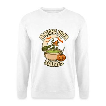 Freches Matcha oder Saures Halloween - Unisex Pullover - Weiß - Vorne - Alina (178cm) & Michal (187cm)