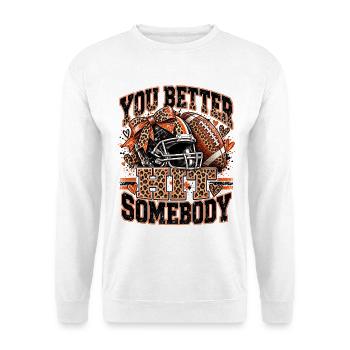 Du solltest jemanden treffen, Fußballleopard, - Unisex Pullover - Weiß - Vorne - Alina (178cm) & Michal (187cm)