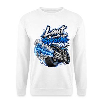 Motorrad Laut ist auch eine Sprache Schallwellen - Unisex Pullover - Weiß - Vorne - Alina (178cm) & Michal (187cm)