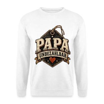 Vatertag Papa - Unbezahlbar Preisschild Retro - Unisex Pullover - Weiß - Vorne - Alina (178cm) & Michal (187cm)