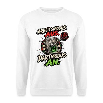 Lustiges Dart Motiv  Arbeitsmodus aus Dartmodus an - Unisex Pullover - Weiß - Vorne - Alina (178cm) & Michal (187cm)