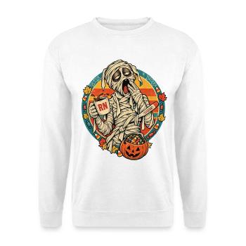 Mumie mit Kürbisbeute Halloween - Unisex Pullover - Weiß - Vorne - Alina (178cm) & Michal (187cm)