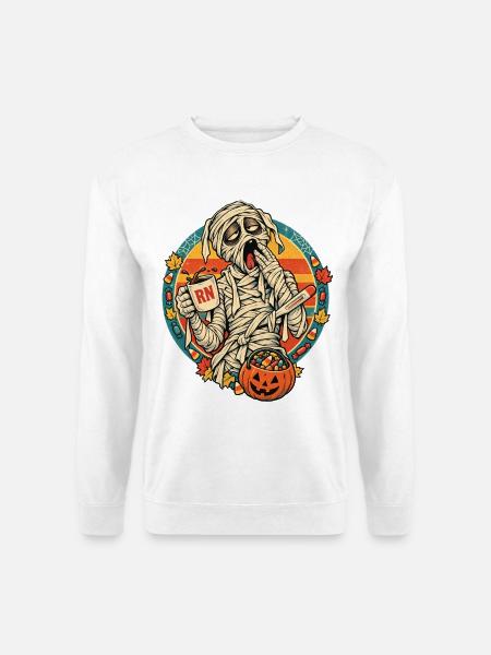 Mumie mit Kürbisbeute Halloween - Unisex Pullover - Weiß