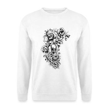 Vintage-Blumenskelett – Gothic Skulls und Dark B - Unisex Pullover - Weiß - Vorne - Alina (178cm) & Michal (187cm)