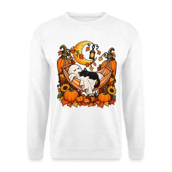 Mondnacht Kürbisnest Katzenschläfer - Unisex Pullover - Weiß - Vorne - Alina (178cm) & Michal (187cm)