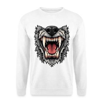 Wolfsmaul Gebrüll Motiv - Unisex Pullover - Weiß - Vorne - Alina (178cm) & Michal (187cm)