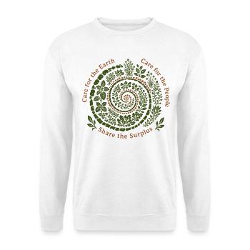 Pflege für die Erde Fürsorge für Menschen - Unisex Pullover - Weiß - Vorne - Alina (178cm) & Michal (187cm)